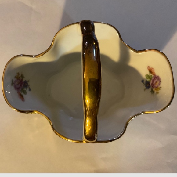 Vintage CICO Porcelain Basket Bavaria Germany Courting Couple Green Gold Small - Picture 5 of 5